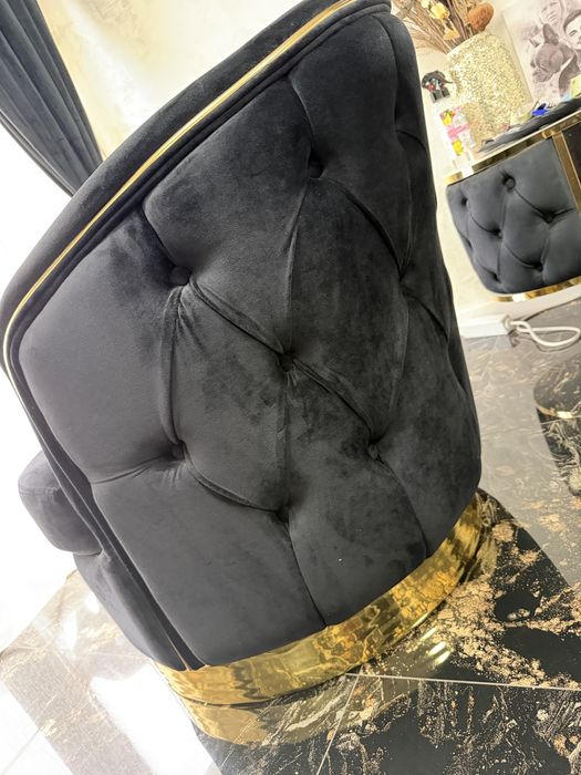 Set 2 fotolii luxury catifea neagră cu auriu – design elegant