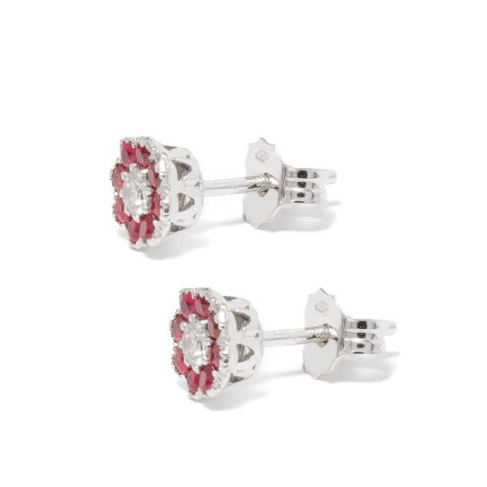 Обеци 18К бяло злато с рубини и диаманти