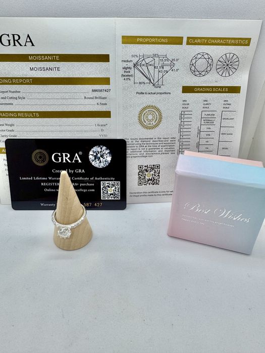 Сребърен пръстен с мойсанит (Диамант) 1 карат