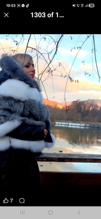 Haina blană vulpe  cu gluga si mâneci detașabile