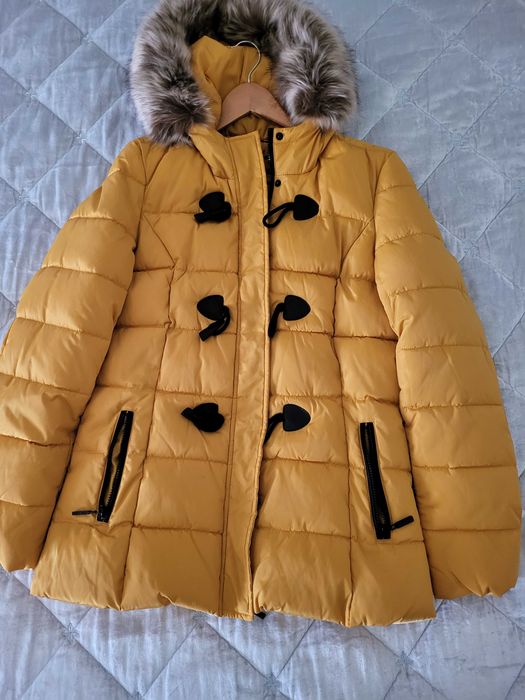 KVL by KENVELO, Jacheta dama cu gluga si aspect matlasat, Galben, XL