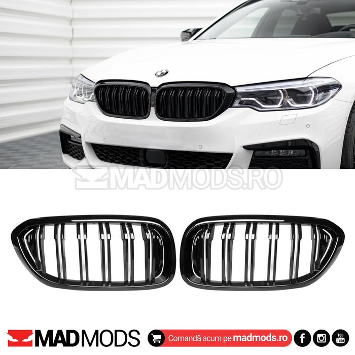 Set grile duble M BMW Seria 5 G30 G31 G38 M5 F90 2017-2020, Negru luci