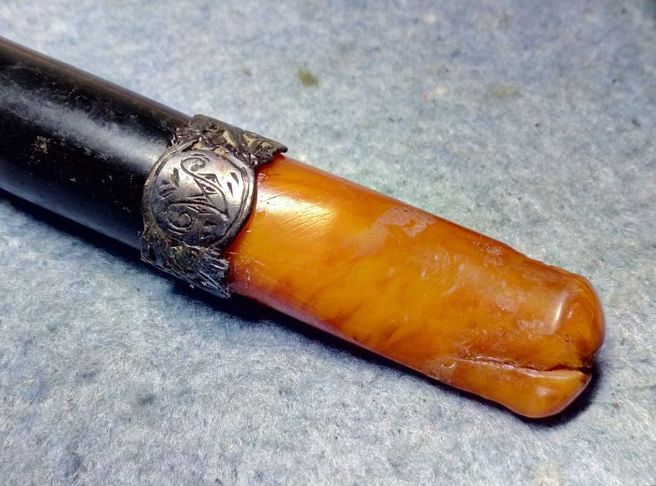 Старинно Царско Руско КЕХЛИБАРЕНО ЦИГАРЕ Кехлибар със СРЕБЪРЕН Обков