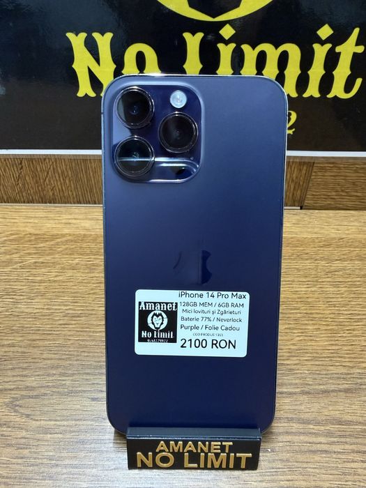 iPhone 14 Pro Max Mov 128GB Baterie 77% /  Garantie 12 Luni.