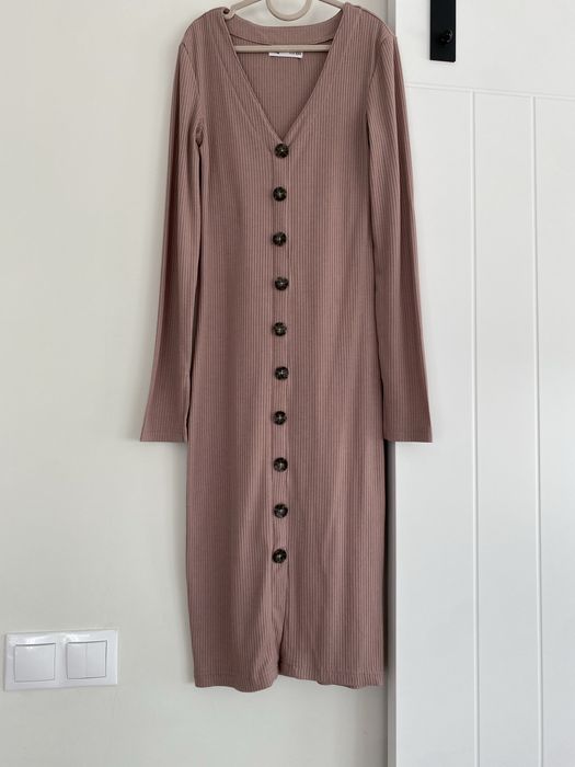 Rochie midi culoare taupe, XXS, Sinsay