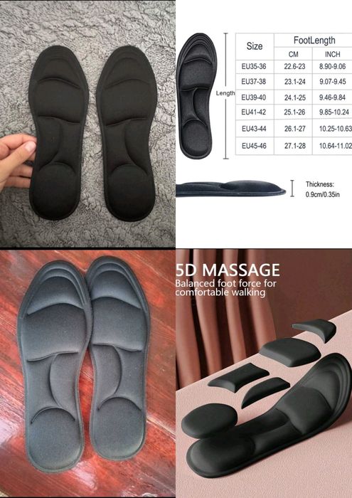 Branțuri 5D spumă cu memorie, suport arc, mărime 45-46, culoare negru