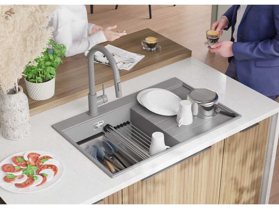 Сива гранитна кухненска мивка Сидни 780-45 Ergo Multilevel 780х500