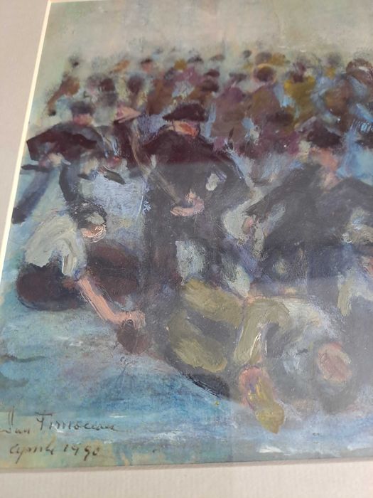 tablou romanesc pictura in acuarela 46/36 cm semnat datat 1990