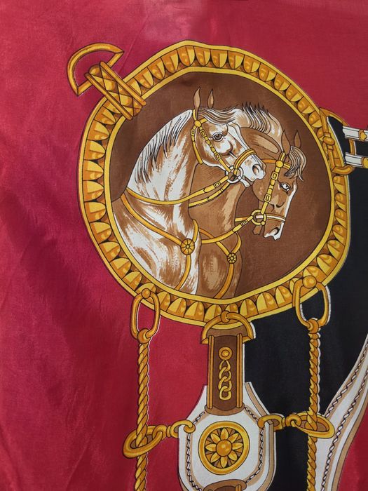 Eșarfă Vintage Equestrian Print Silk Scarf Red and Black