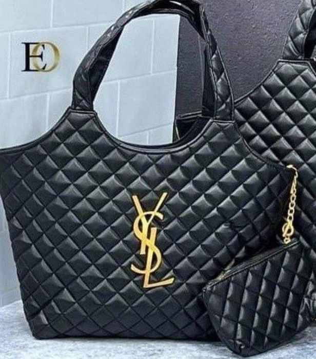 Geanta Ysl Maxy, logo metalic auriu, portofel simplu atasat, saculet