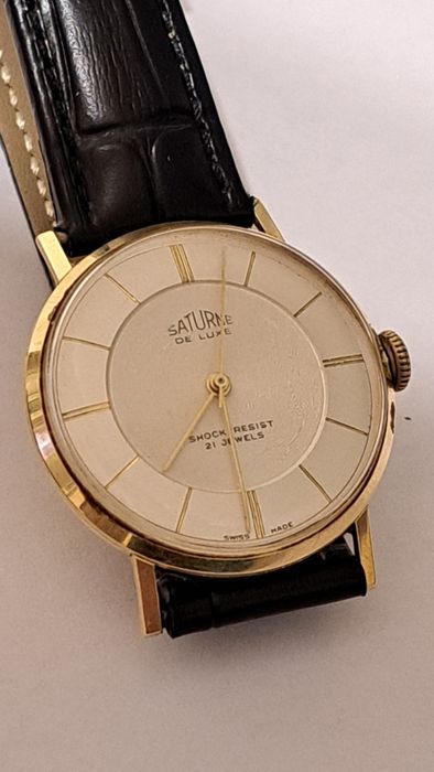 Ceas de Aur 14 K Elvețian Saturn De Luxe