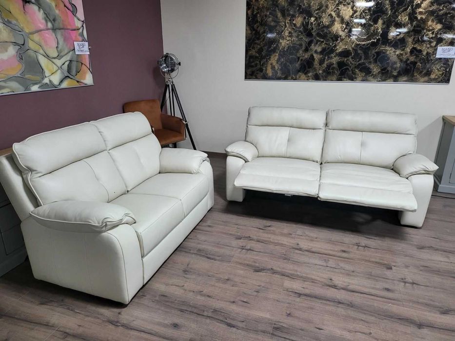 Италиански кремав кожен комплект дивани тройка и двойка Lugano