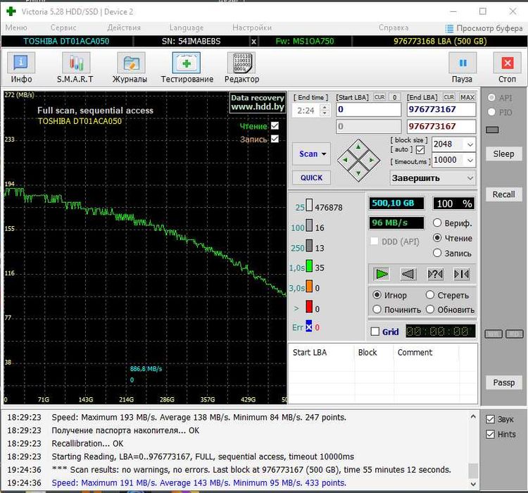 Жесткий диск TOSHIBA 500GB