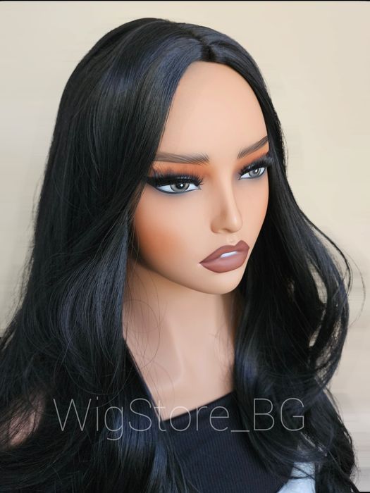 Черна перука без бретон на вълни