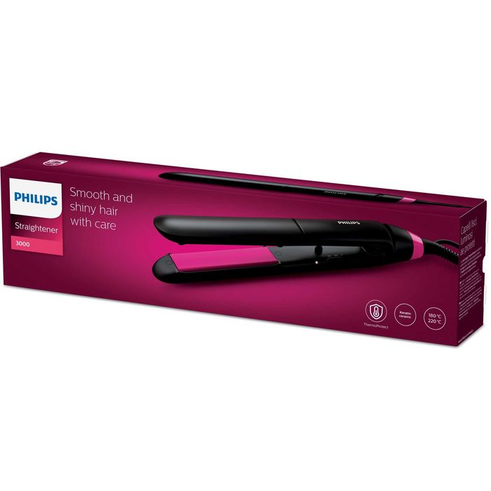 Placa de indreptat parul Philips BHS375/00, cu placi ceramice cu infuzie cheratina, 2 trepte de temperatura (220C), timp de incalzirea 60s, Negru