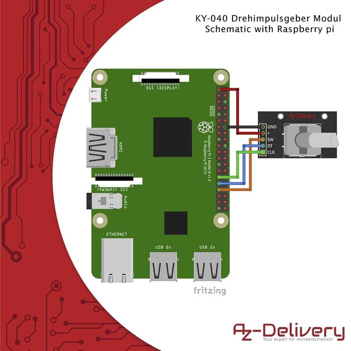 Енкодер KY-040 5 пина за Arduino и Raspberry Pi от AZDelivery