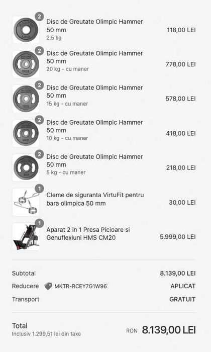 [PREMIUM] Discuri olimpice HAMMER 70KG FONTA, calitate de TOP (2x20 + 2x15) + cleme