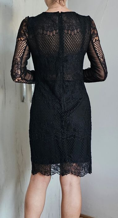 Gina Tricot M rochie neagră dantelă midi bodycon elegantă party evenimente ocazie nouă