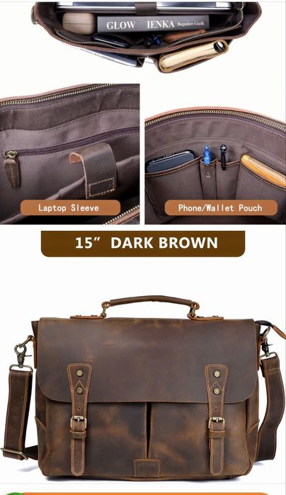 Младежка оригинална винтидж чанта WIECZNE/Луксозна кафява Crazy Horse!