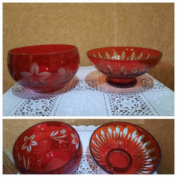 Винтажные конфетницы, рубиновые, алмазная резка. Состояние отличное, б