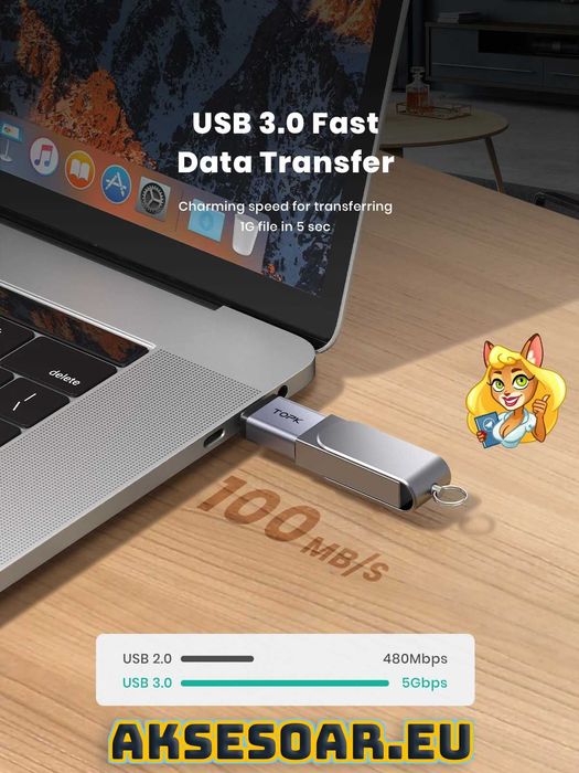 Преходник от USB 3.0 към USB Type C адаптер OTG за флашки 100 MB/s