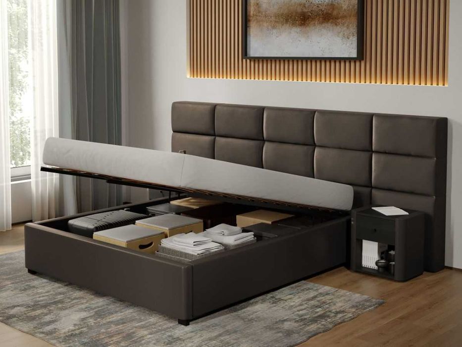 Pat Cico rabatabil 287 x 114 C2 din piele/stofa Ciocolatiu Nube 29