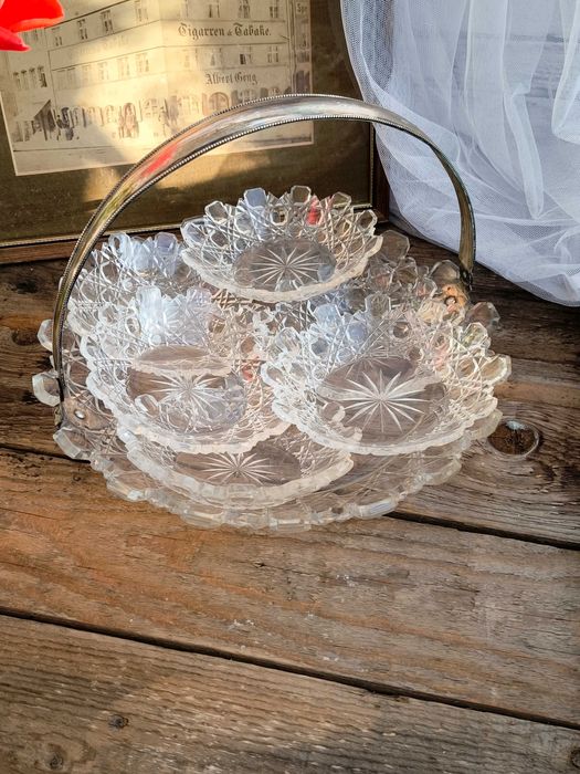 Антикварен комплект кристал и сребро