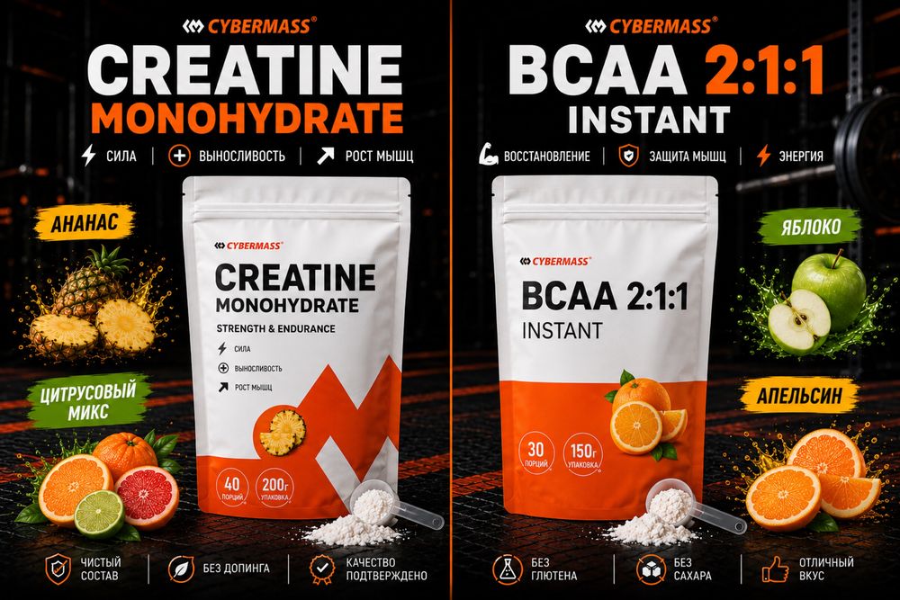 Креатин моногидрат и BCAA 2:1:1 с разными вкусами 350 г