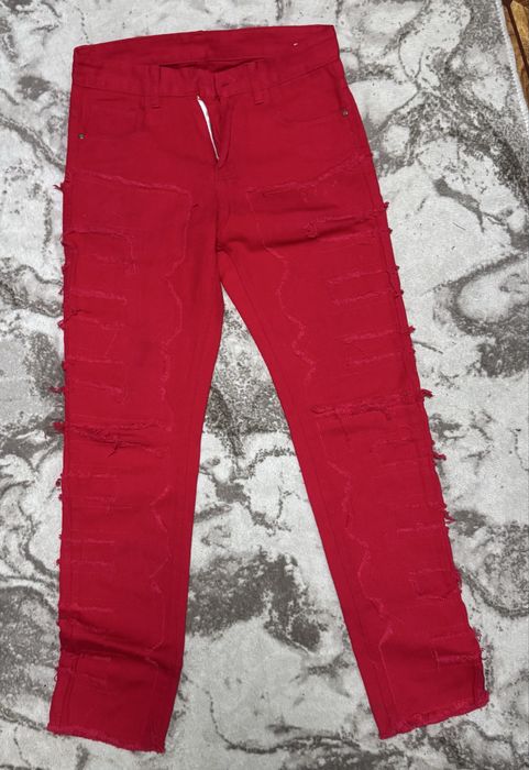 DESIGNER blood red ripped дънки