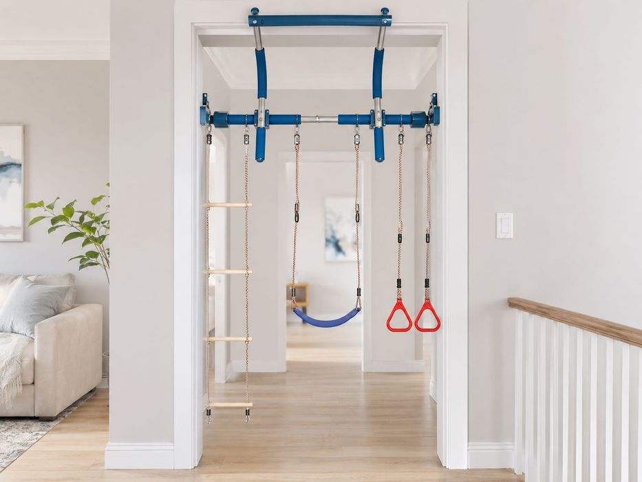 Set sală de sport interior Gym1 Deluxe pentru copii, 4 piese, albastru