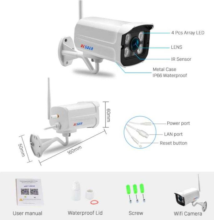 Бебефон Метална Водоустойчива Безжична IP Камера Смартфон Наблюдение