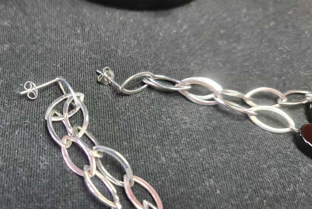 Дамски комплект, сребърно колие и обици, с камъни циркони и оникс 925