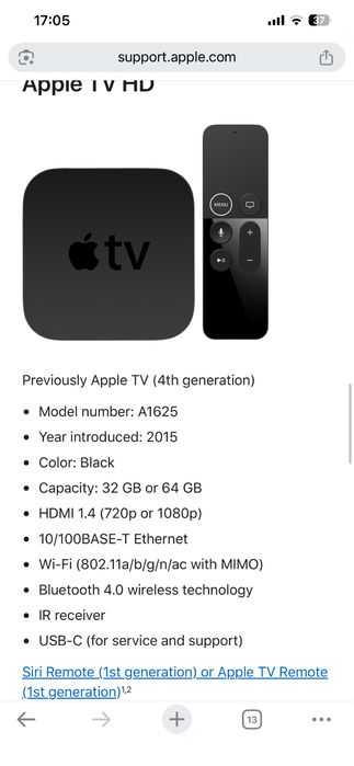 Apple TV HD a1625 4gen