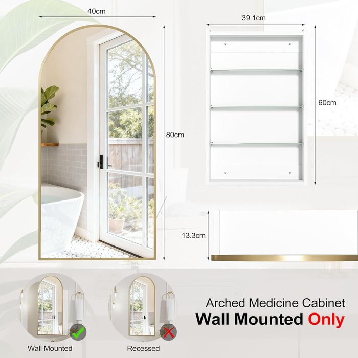 Шкаф за баня с огледало и място за съхранение 40×80 см бял