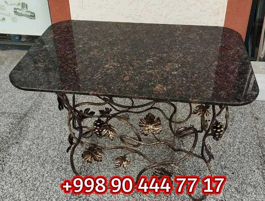 Стол Металл Ковка виноград лоза + гранит бронза - KOVKA STOL UZUM POYA