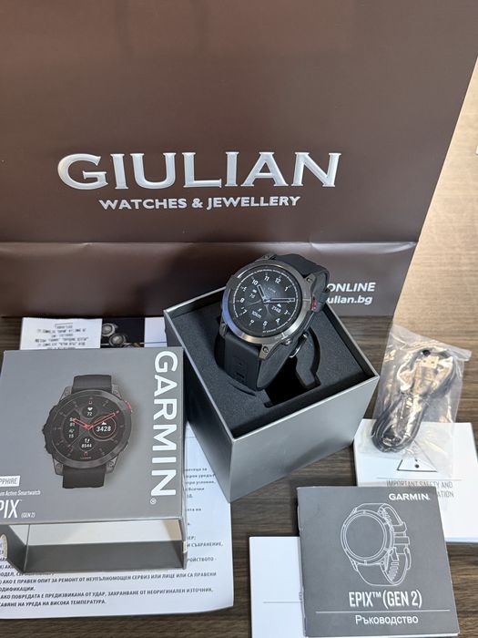 ЧИСТО НОВ 47mm Garmin Epix Gen 2 Sapphire Giulian Гаранция 2028 г. Black