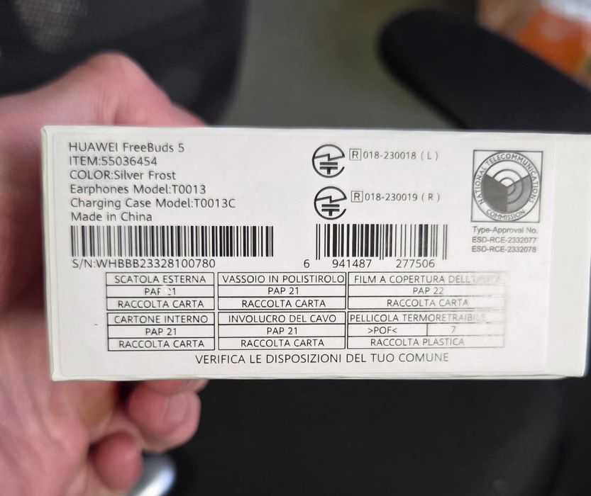 Huawei Freebuds 5 Silver Frost bluetooth слушалки