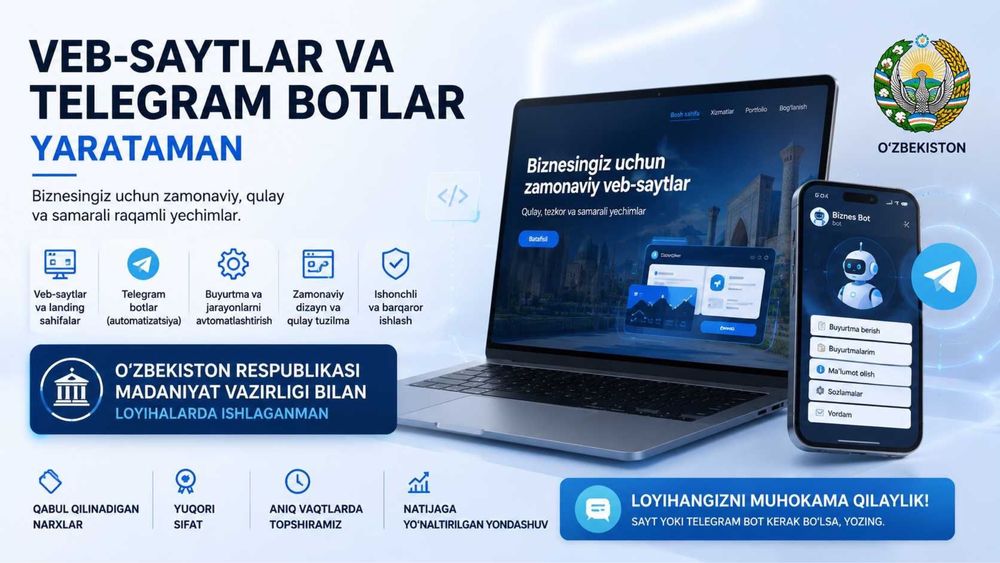 Full Stack developer - sayt, ilova, Telegram-bot / сайты, боты