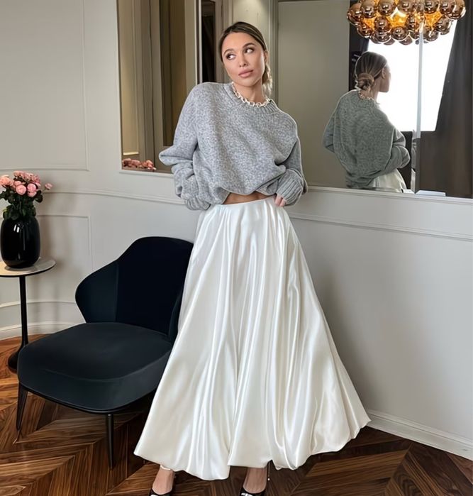 Белая длинная юбка пуф балон