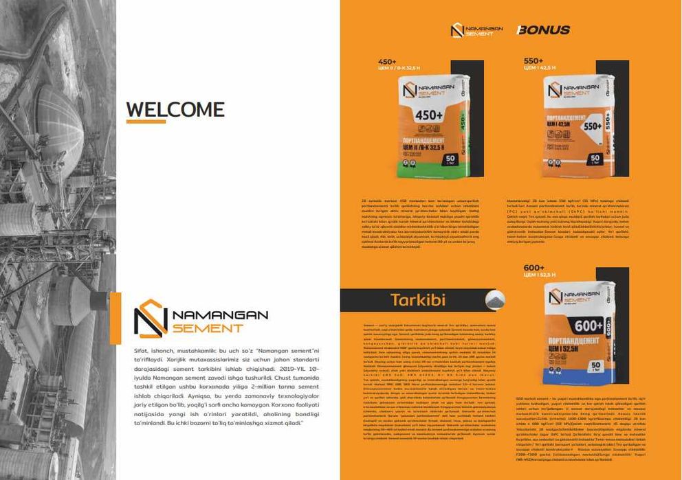 Namangan Sement 450+ | Marka 450 | 1kg 590 so’m | Yetkazib berish bor