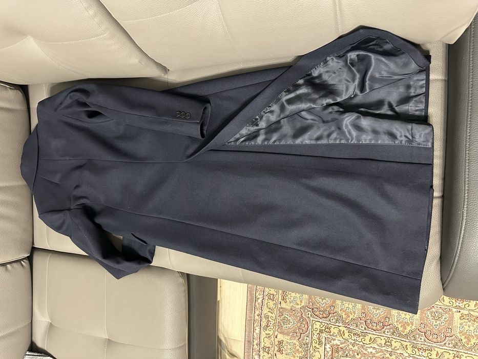 Пальто синее длинное от Massimo Dutti