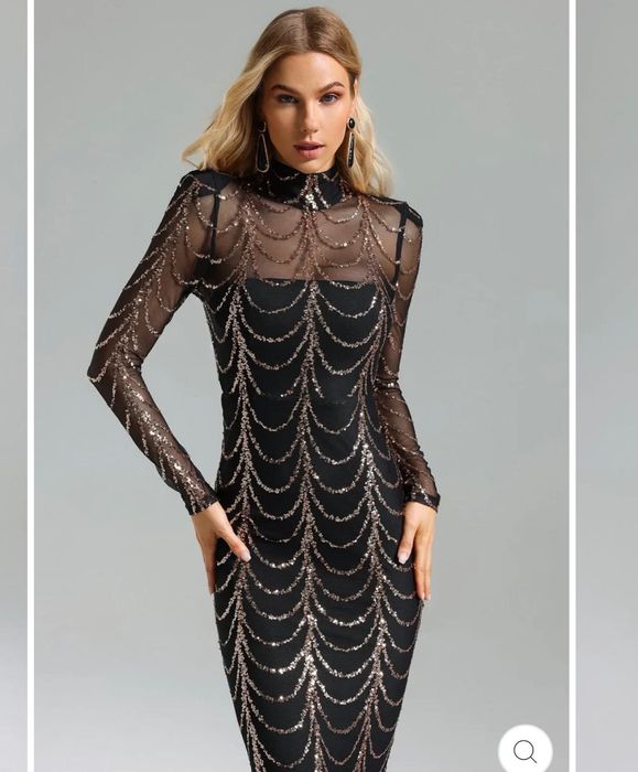 Нова дълга черна рокля с тюл