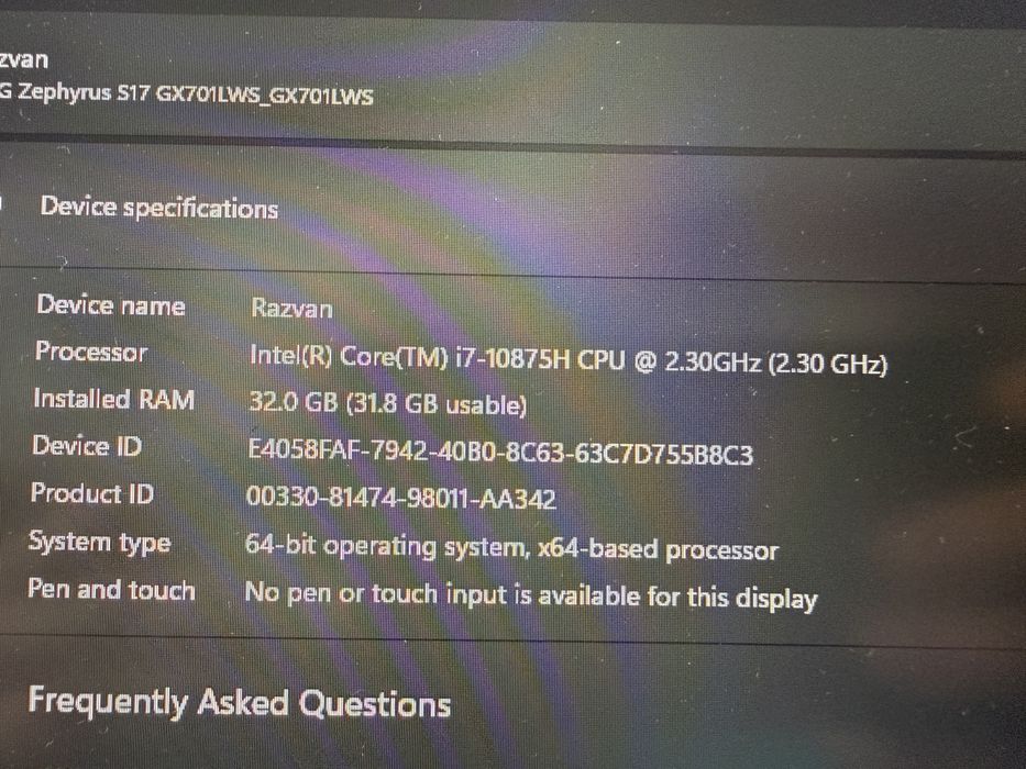 Laptop gaming ASUS ROG ZEPHYRUS 17.3” GX701