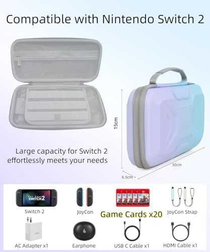 Нов кейс Калъф Nintendo Switch 2 2025 твърд EVA, водоустойчив, 20 игри