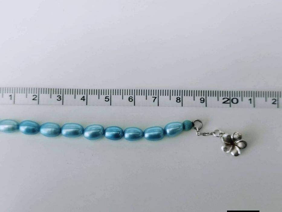 Set lant/colier, bratara si cercei argint 925, perle cultura albastru