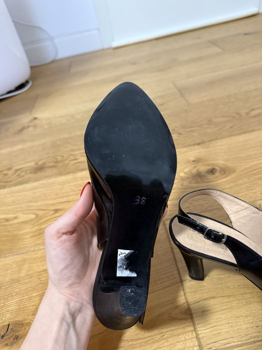 Pantofi deschisi, negru, piele lucioasa, 38