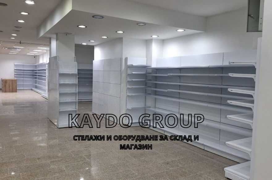 Стенен стелаж -метален, бял , нов 180/100/40+4х30 на склад в Пловдив