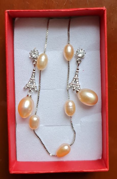 Сребърен комплект от естествени перли