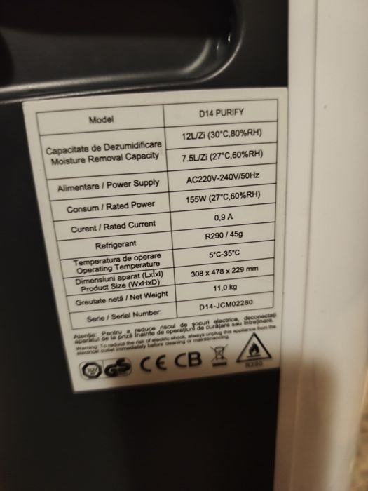 Dezumidificator D14 purify