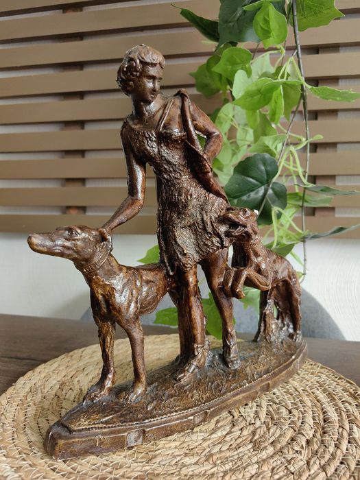 Ретро статуетка „Богиня Диана с хрътки“ | Art Deco Diana Goddess Statue | Винтидж